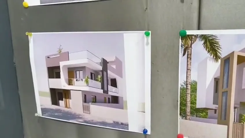 3D elevation of a duplex bungalow with terrace garden designed by Sharda Engineers and Contractors